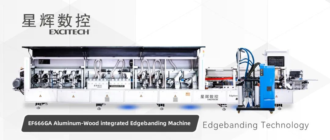 Excitech technologie EF666GA aluminium en hout geïntegreerde kantenaanlijmmachine.
