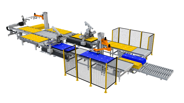 Excitech Nesting Cell met robot 5 cm visie aangrijpend en stapelen.